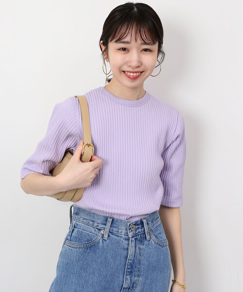 SLOBE IENA(スローブイエナ)の「トタンテレコ五分袖プルオーバー(Tシャツ/カットソー・レディース・ネイビー/ベージュ/ラベンダー・FREE)」の21枚目の写真