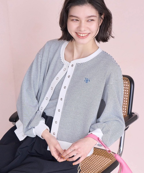 ROPE' PICNIC（ロペピクニック）の「刺繍リブカットカーディガン（カーディガン/ボレロ・レディース・グレー/ホワイト系その他/ブラック/キナリ・38）」の2枚目の写真