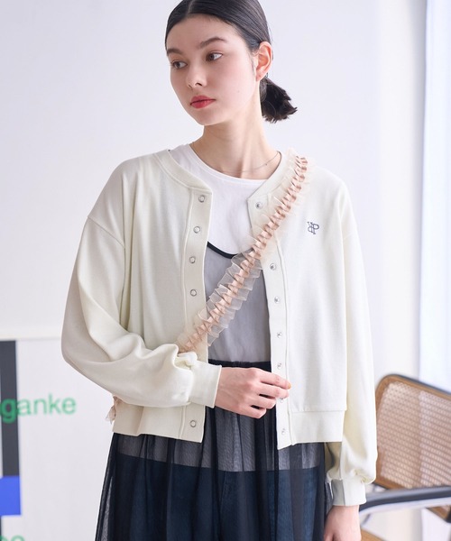 ROPE' PICNIC（ロペピクニック）の「刺繍リブカットカーディガン（カーディガン/ボレロ・レディース・グレー/ホワイト系その他/ブラック/キナリ・38）」の3枚目の写真