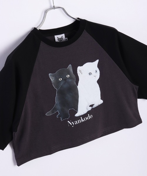 神保町にゃんこ堂 子猫プリント クロップド丈 半袖TEE（Tシャツ