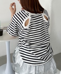 un+frame（アンフレーム）の「バックホールボーダー半袖トップス（Tシャツ/カットソー）」