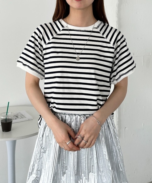 un+frame（アンフレーム）の「バックホールボーダー半袖トップス（Tシャツ/カットソー・レディース・ホワイト/ネイビー・FREE）」の21枚目の写真