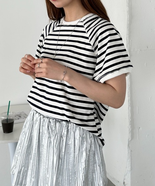 un+frame（アンフレーム）の「バックホールボーダー半袖トップス（Tシャツ/カットソー・レディース・ホワイト/ネイビー・FREE）」の22枚目の写真