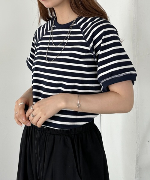 un+frame（アンフレーム）の「バックホールボーダー半袖トップス（Tシャツ/カットソー・レディース・ホワイト/ネイビー・FREE）」の9枚目の写真