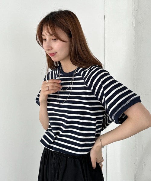 un+frame（アンフレーム）の「バックホールボーダー半袖トップス（Tシャツ/カットソー・レディース・ホワイト/ネイビー・FREE）」の11枚目の写真