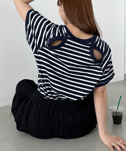 un+frame（アンフレーム）の「バックホールボーダー半袖トップス（Tシャツ/カットソー・レディース・ホワイト/ネイビー・FREE）」の14枚目の写真