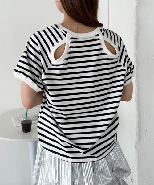 un+frame（アンフレーム）の「バックホールボーダー半袖トップス（Tシャツ/カットソー・レディース・ホワイト/ネイビー・FREE）」の15枚目の写真