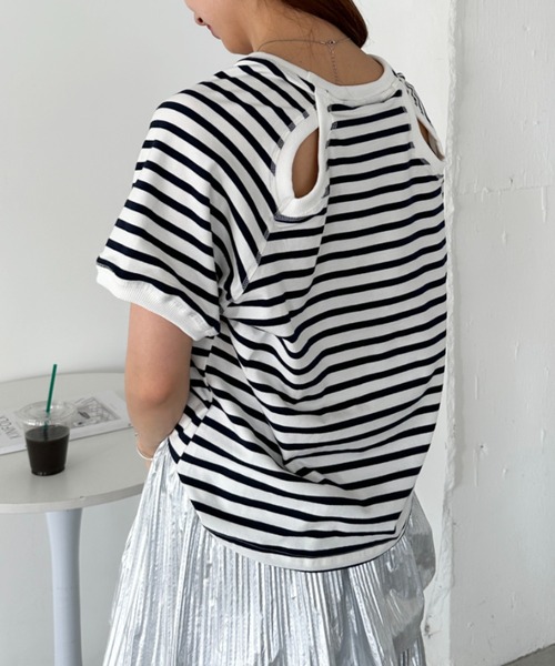 un+frame（アンフレーム）の「バックホールボーダー半袖トップス（Tシャツ/カットソー・レディース・ホワイト/ネイビー・FREE）」の16枚目の写真