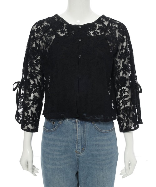 fifth（フィフス）の「フラワーレースキャミ付ブラウス（シャツ/ブラウス・レディース・ブラック/ベージュ・M）」の10枚目の写真