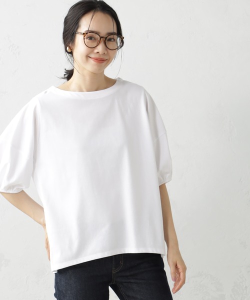 FOUND GOOD（ファウンドグッド）の「ふんわりスリーブ華奢見えTシャツ（Tシャツ/カットソー・レディース・ネイビー/ブラック/ホワイト系5/グレー系/ブルー系2/レッド系8・M/L/S）」の7枚目の写真