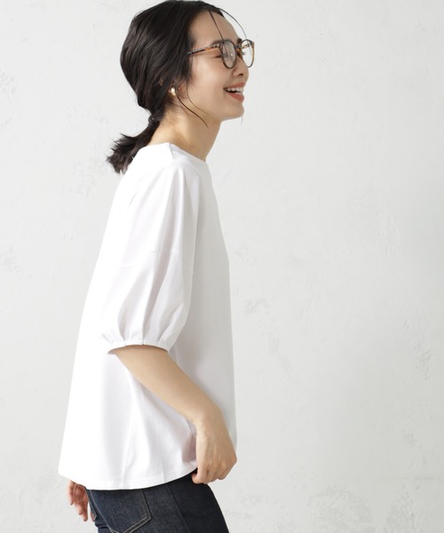 FOUND GOOD（ファウンドグッド）の「ふんわりスリーブ華奢見えTシャツ（Tシャツ/カットソー・レディース・ネイビー/ブラック/ホワイト系5/グレー系/ブルー系2/レッド系8・M/L/S）」の8枚目の写真