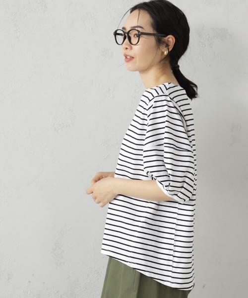 FOUND GOOD（ファウンドグッド）の「ふんわりスリーブ華奢見えTシャツ（Tシャツ/カットソー・レディース・ネイビー/ブラック/ホワイト系5/グレー系/ブルー系2/レッド系8・M/L/S）」の17枚目の写真