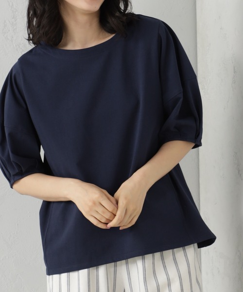 FOUND GOOD（ファウンドグッド）の「ふんわりスリーブ華奢見えTシャツ（Tシャツ/カットソー・レディース・ネイビー/ブラック/ホワイト系5/グレー系/ブルー系2/レッド系8・M/L/S）」の19枚目の写真