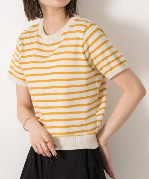 ad thie(アドティエ)の「ボーダー・ベーシック クルーネックニット(ニット/セーター・レディース・ブルー/ホワイト×ブラック/ライトブルー/ネイビー/イエロー/パープル/ブラック×ホワイト/ピンク/グリーン/ライトグリーン・FREE)」の9枚目の写真