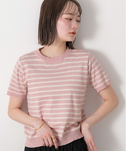 ad thie(アドティエ)の「ボーダー・ベーシック クルーネックニット(ニット/セーター・レディース・ブルー/ホワイト×ブラック/ライトブルー/ネイビー/イエロー/パープル/ブラック×ホワイト/ピンク/グリーン/ライトグリーン・FREE)」の20枚目の写真