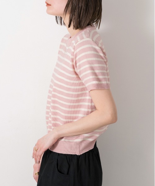 ad thie(アドティエ)の「ボーダー・ベーシック クルーネックニット(ニット/セーター・レディース・ブルー/ホワイト×ブラック/ライトブルー/ネイビー/イエロー/パープル/ブラック×ホワイト/ピンク/グリーン/ライトグリーン・FREE)」の19枚目の写真