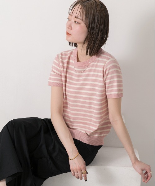 ad thie(アドティエ)の「ボーダー・ベーシック クルーネックニット(ニット/セーター・レディース・ブルー/ホワイト×ブラック/ライトブルー/ネイビー/イエロー/パープル/ブラック×ホワイト/ピンク/グリーン/ライトグリーン・FREE)」の17枚目の写真