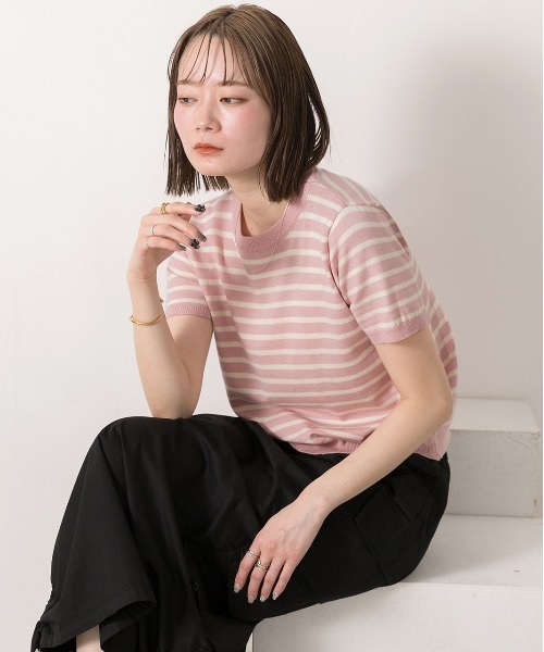 ad thie(アドティエ)の「ボーダー・ベーシック クルーネックニット(ニット/セーター・レディース・ブルー/ホワイト×ブラック/ライトブルー/ネイビー/イエロー/パープル/ブラック×ホワイト/ピンク/グリーン/ライトグリーン・FREE)」の16枚目の写真