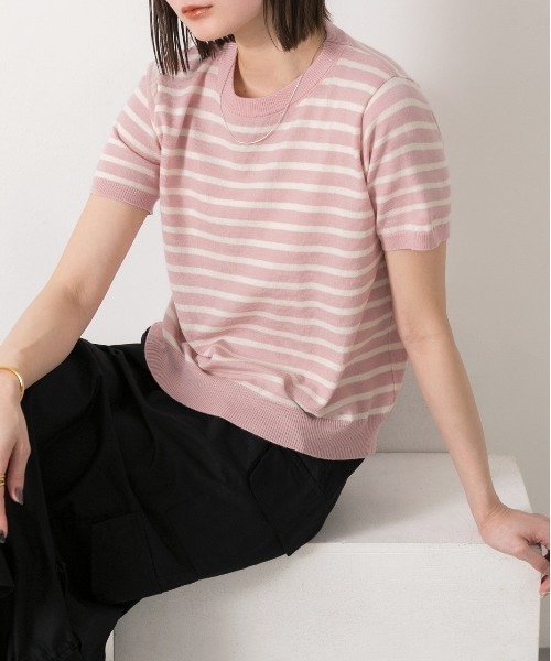 ad thie(アドティエ)の「ボーダー・ベーシック クルーネックニット(ニット/セーター・レディース・ブルー/ホワイト×ブラック/ライトブルー/ネイビー/イエロー/パープル/ブラック×ホワイト/ピンク/グリーン/ライトグリーン・FREE)」の15枚目の写真