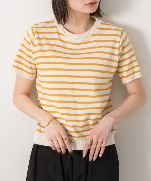 ad thie(アドティエ)の「ボーダー・ベーシック クルーネックニット(ニット/セーター・レディース・ブルー/ホワイト×ブラック/ライトブルー/ネイビー/イエロー/パープル/ブラック×ホワイト/ピンク/グリーン/ライトグリーン・FREE)」の22枚目の写真