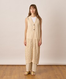 Allumer（アリュメール）の「コットンリネンVネックメッシュロングジレ（ニット/セーター）」