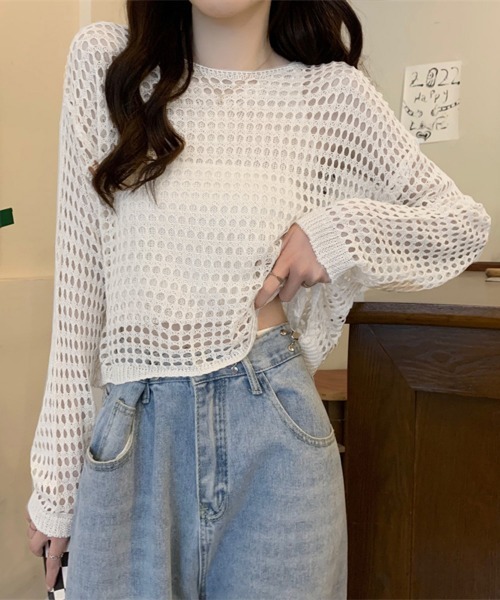 Miniministore（ミニミニストア）の「メッシュニット タンクトップ 2点セット（ニット/セーター・レディース・ブラック/ライトブルー/ダークオレンジ/ネイビー/ダークベージュ/ホワイト・FREE）」の2枚目の写真
