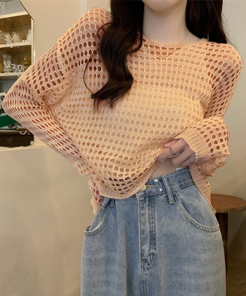 Miniministore（ミニミニストア）の「メッシュニット タンクトップ 2点セット（ニット/セーター・レディース・ブラック/ライトブルー/ダークオレンジ/ネイビー/ダークベージュ/ホワイト・FREE）」の4枚目の写真