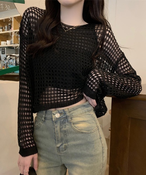 Miniministore（ミニミニストア）の「メッシュニット タンクトップ 2点セット（ニット/セーター・レディース・ブラック/ライトブルー/ダークオレンジ/ネイビー/ダークベージュ/ホワイト・FREE）」の7枚目の写真