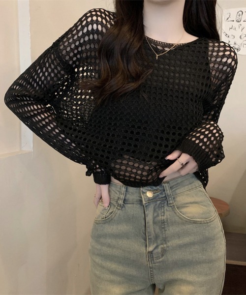 Miniministore（ミニミニストア）の「メッシュニット タンクトップ 2点セット（ニット/セーター・レディース・ブラック/ライトブルー/ダークオレンジ/ネイビー/ダークベージュ/ホワイト・FREE）」の8枚目の写真