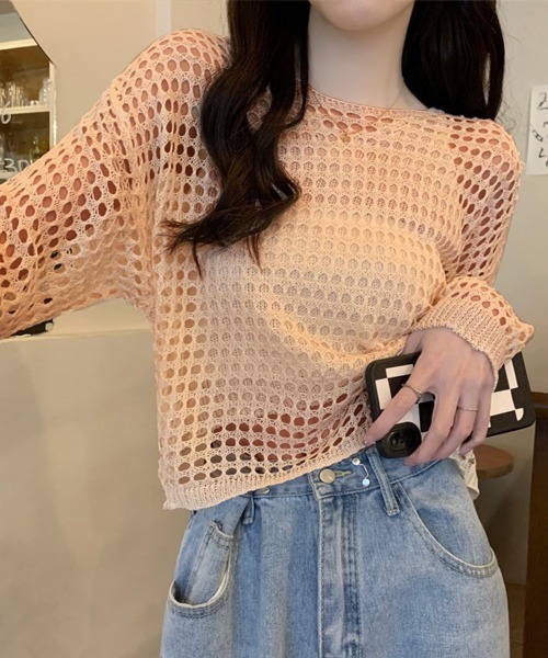 Miniministore（ミニミニストア）の「メッシュニット タンクトップ 2点セット（ニット/セーター・レディース・ブラック/ライトブルー/ダークオレンジ/ネイビー/ダークベージュ/ホワイト・FREE）」の11枚目の写真