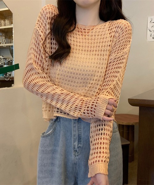Miniministore（ミニミニストア）の「メッシュニット タンクトップ 2点セット（ニット/セーター・レディース・ブラック/ライトブルー/ダークオレンジ/ネイビー/ダークベージュ/ホワイト・FREE）」の12枚目の写真