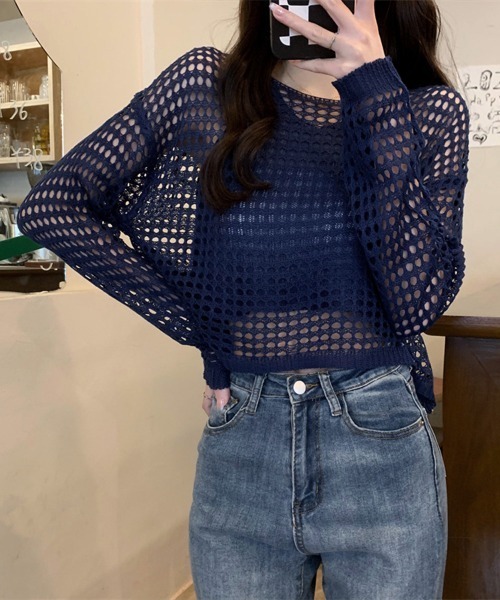 Miniministore（ミニミニストア）の「メッシュニット タンクトップ 2点セット（ニット/セーター・レディース・ブラック/ライトブルー/ダークオレンジ/ネイビー/ダークベージュ/ホワイト・FREE）」の15枚目の写真