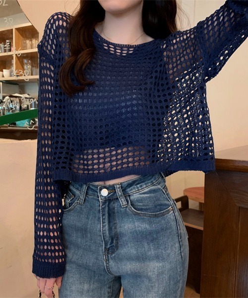 Miniministore（ミニミニストア）の「メッシュニット タンクトップ 2点セット（ニット/セーター・レディース・ブラック/ライトブルー/ダークオレンジ/ネイビー/ダークベージュ/ホワイト・FREE）」の16枚目の写真