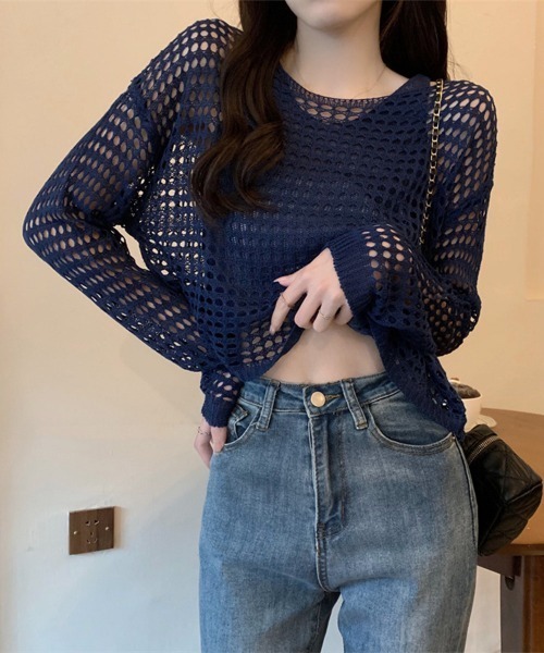 Miniministore（ミニミニストア）の「メッシュニット タンクトップ 2点セット（ニット/セーター・レディース・ブラック/ライトブルー/ダークオレンジ/ネイビー/ダークベージュ/ホワイト・FREE）」の17枚目の写真