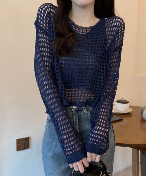 Miniministore（ミニミニストア）の「メッシュニット タンクトップ 2点セット（ニット/セーター・レディース・ブラック/ライトブルー/ダークオレンジ/ネイビー/ダークベージュ/ホワイト・FREE）」の18枚目の写真