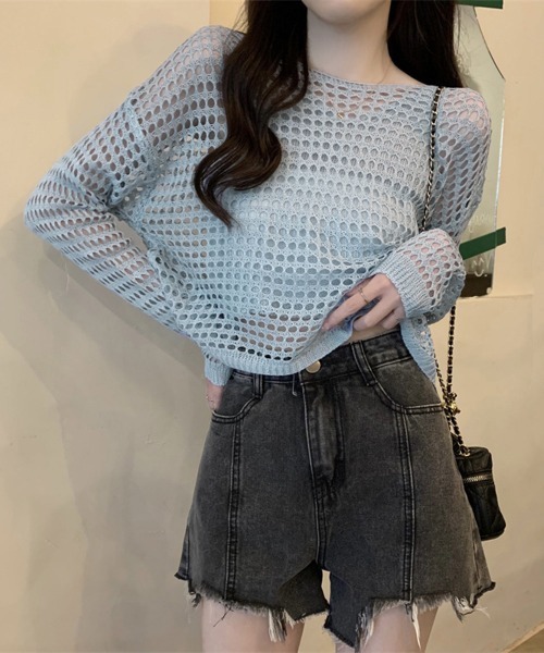 Miniministore（ミニミニストア）の「メッシュニット タンクトップ 2点セット（ニット/セーター・レディース・ブラック/ライトブルー/ダークオレンジ/ネイビー/ダークベージュ/ホワイト・FREE）」の19枚目の写真