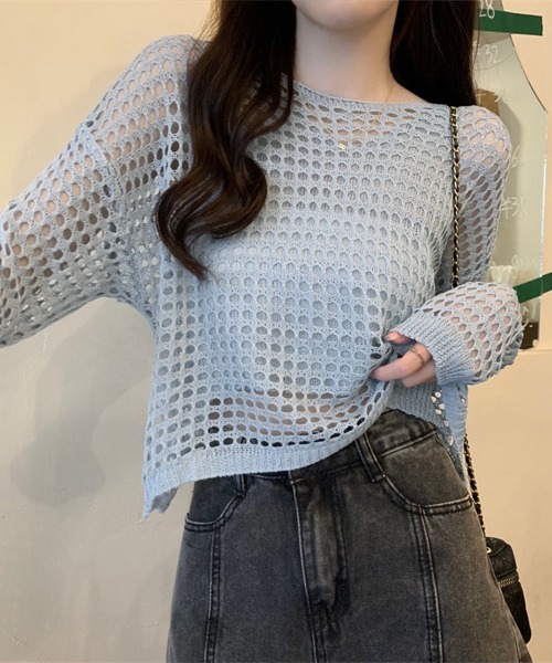 Miniministore（ミニミニストア）の「メッシュニット タンクトップ 2点セット（ニット/セーター・レディース・ブラック/ライトブルー/ダークオレンジ/ネイビー/ダークベージュ/ホワイト・FREE）」の20枚目の写真
