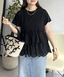 ティアードスカラップレース切替Tシャツ