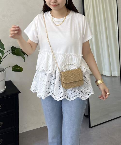 prose verse(プロズヴェール)の「ティアードスカラップレース切替Tシャツ(Tシャツ/カットソー・レディース・ブラック/オフホワイト・MEDIUM/LARGE)」の18枚目の写真