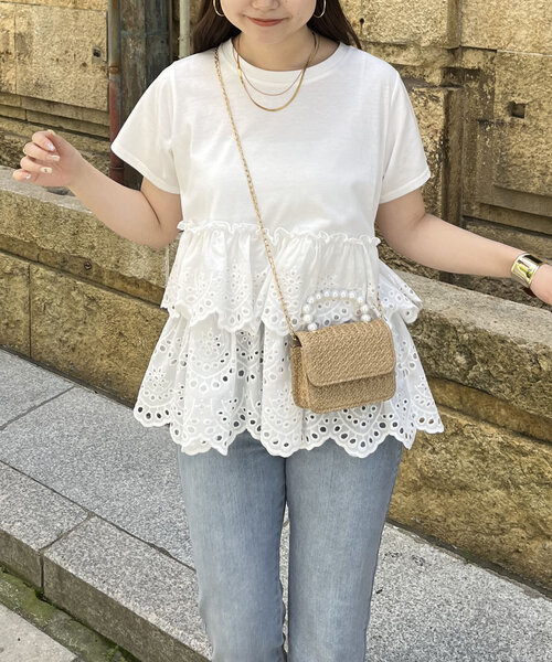 prose verse(プロズヴェール)の「ティアードスカラップレース切替Tシャツ(Tシャツ/カットソー・レディース・ブラック/オフホワイト・MEDIUM/LARGE)」の17枚目の写真