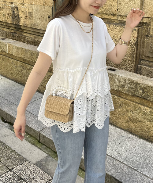 prose verse(プロズヴェール)の「ティアードスカラップレース切替Tシャツ(Tシャツ/カットソー・レディース・ブラック/オフホワイト・MEDIUM/LARGE)」の12枚目の写真
