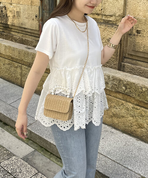 prose verse(プロズヴェール)の「ティアードスカラップレース切替Tシャツ(Tシャツ/カットソー・レディース・ブラック/オフホワイト・MEDIUM/LARGE)」の11枚目の写真