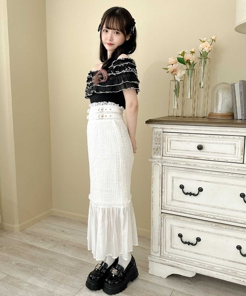 couture BY ROJITA(クチュールバイロジータ)の「ランダムシャーリングマーメイドスカート(スカート・レディース・ホワイト/ブラック・FREE)」の22枚目の写真