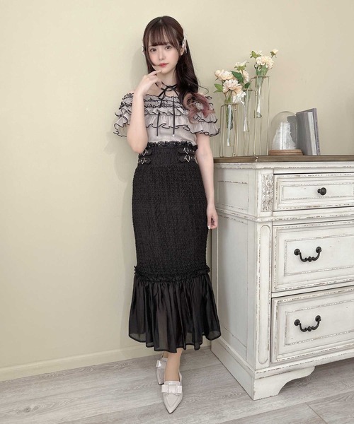 couture BY ROJITA(クチュールバイロジータ)の「ランダムシャーリングマーメイドスカート(スカート・レディース・ホワイト/ブラック・FREE)」の12枚目の写真