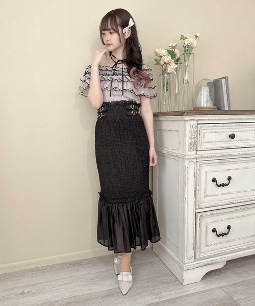 couture BY ROJITA(クチュールバイロジータ)の「ランダムシャーリングマーメイドスカート(スカート・レディース・ホワイト/ブラック・FREE)」の11枚目の写真