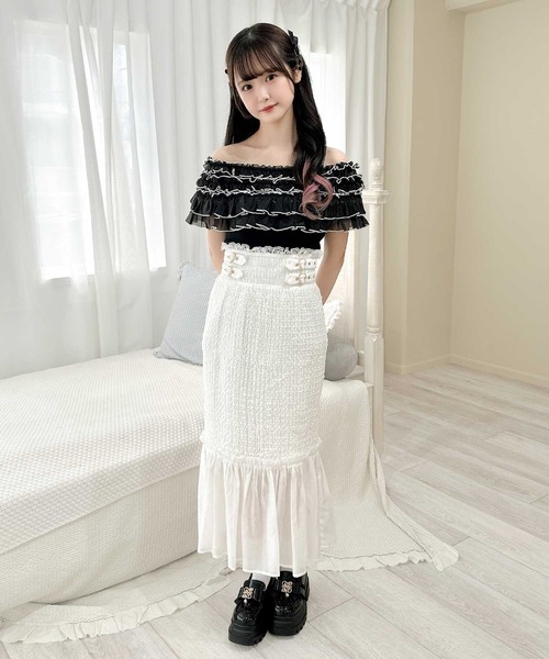 couture BY ROJITA(クチュールバイロジータ)の「ランダムシャーリングマーメイドスカート(スカート・レディース・ホワイト/ブラック・FREE)」の5枚目の写真