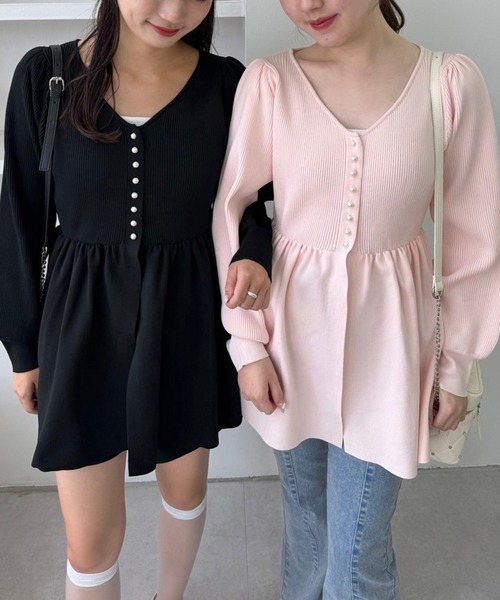 one after another NICE CLAUP(ワンアフターアナザーナイスクラップ)の「ペプラムニットチュニック/WEB限定アイテム(ニット/セーター・レディース・レッド/ピンク/ブラック/オフホワイト・FREE)」の6枚目の写真