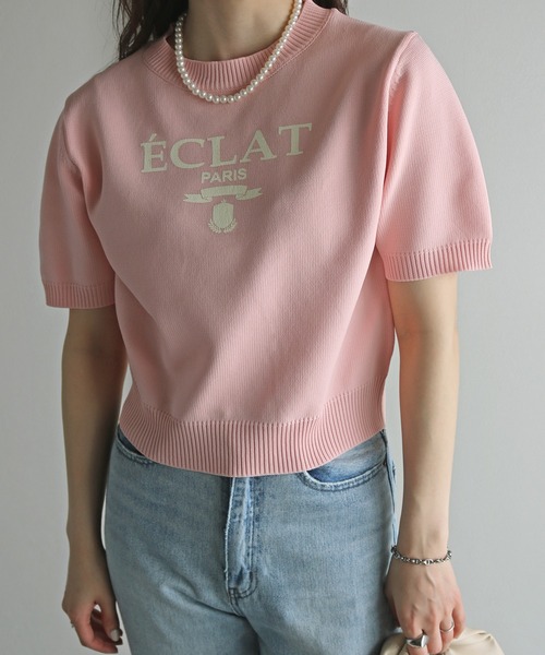 COURO（コウロ）の「プリントクロップドニットTシャツ（ニット/セーター・レディース・ブラック/サックスブルー/グレイッシュベージュ/チャコール/ホワイト系/ホワイト系1/ピンク系/ピンク系1・FREE）」の15枚目の写真