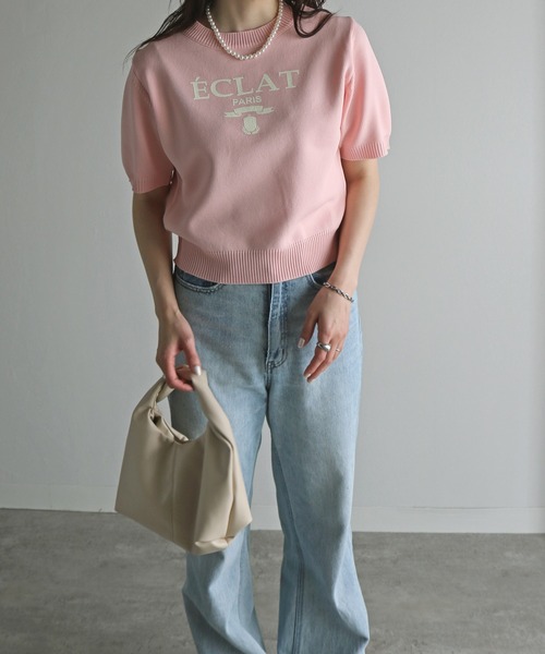 COURO（コウロ）の「プリントクロップドニットTシャツ（ニット/セーター・レディース・ブラック/サックスブルー/グレイッシュベージュ/チャコール/ホワイト系/ホワイト系1/ピンク系/ピンク系1・FREE）」の16枚目の写真