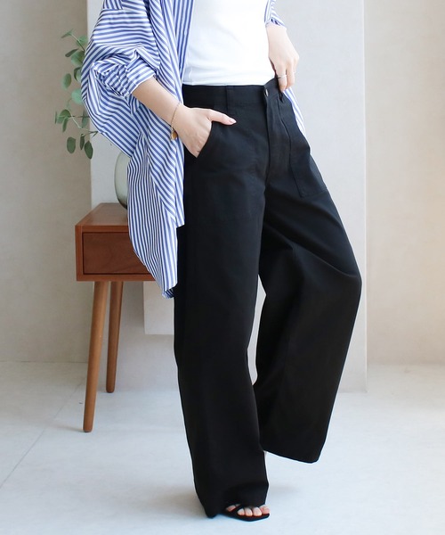 Social GIRL(ソーシャルガール)の「ツイルワイドベイカーパンツ(その他パンツ・レディース・カーキ/ブラック/ベージュ・M/L)」の1枚目の写真